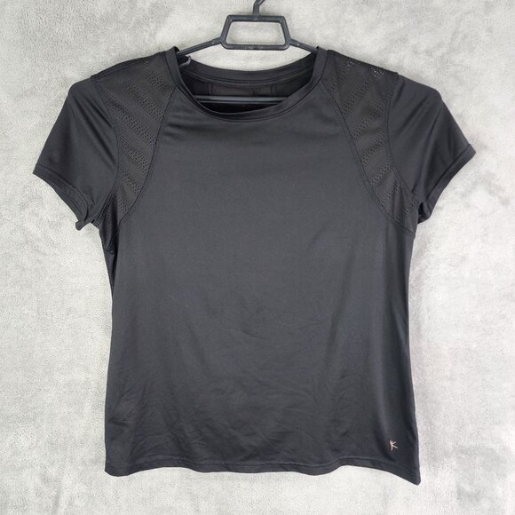 Womens Black Danskin Now Semi-Fitted Shirt Top Short Sleeve Activewear Size L - Picture 2 of 8